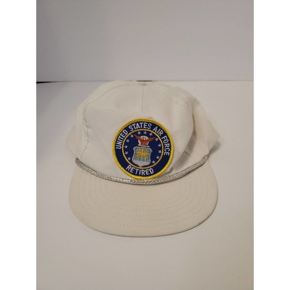 United States Air Force Retired Embroidered Hat Cap Adjustable White Gold Blue - Picture 1 of 7